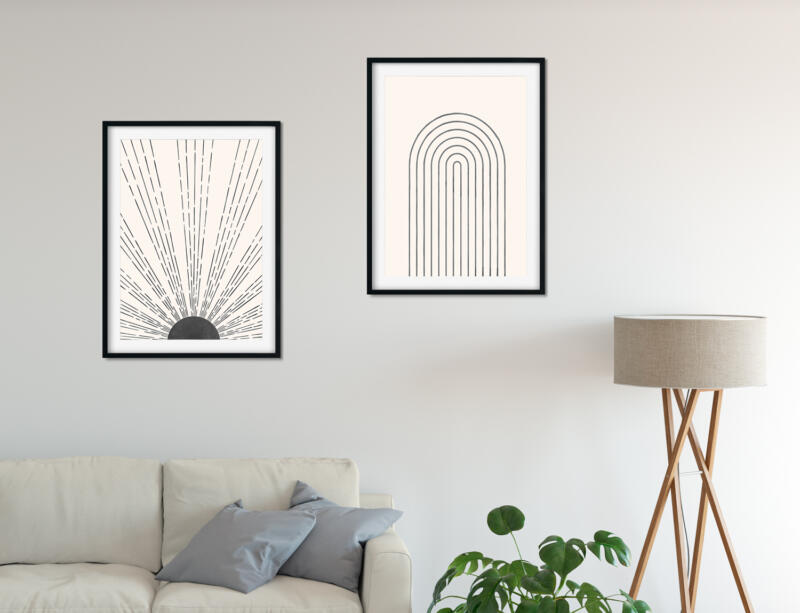 Zeitgenössische Abstrakte Minimalistische Wandkunst - Sonne Regenbogen- Poster Set – Bild 2
