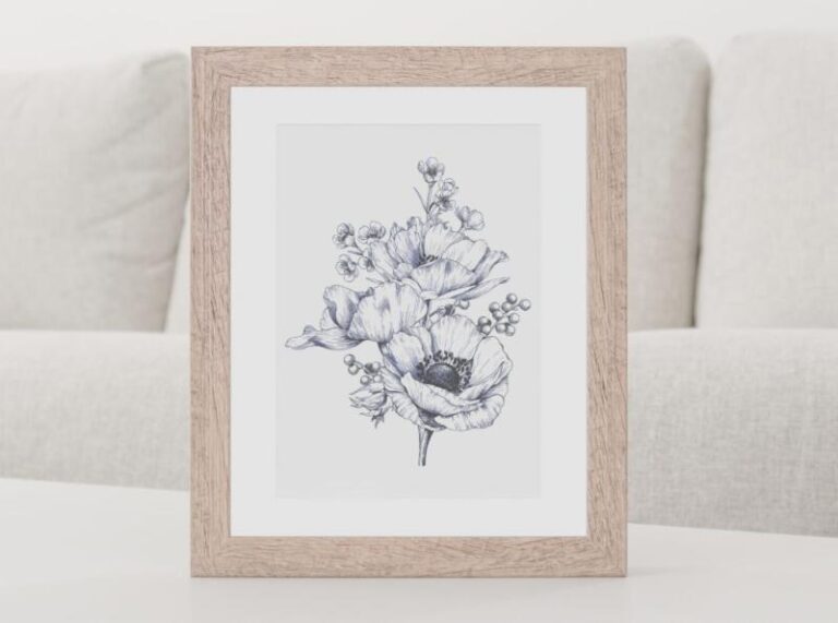 Wandbild Kunstdruck Blumenstrauß Blüten Tinte – Bild 2