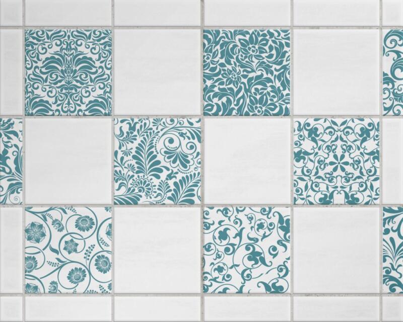 Fliesenaufkleber für Bad Deko und Küche - Floral Petrol Barok – Bild 2