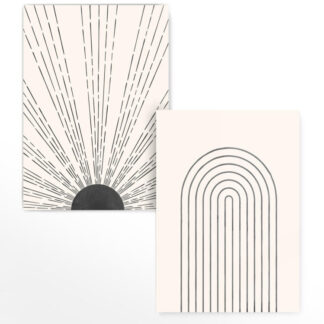 Zeitgenössische Abstrakte Minimalistische Wandkunst - Sonne Regenbogen- Poster Set