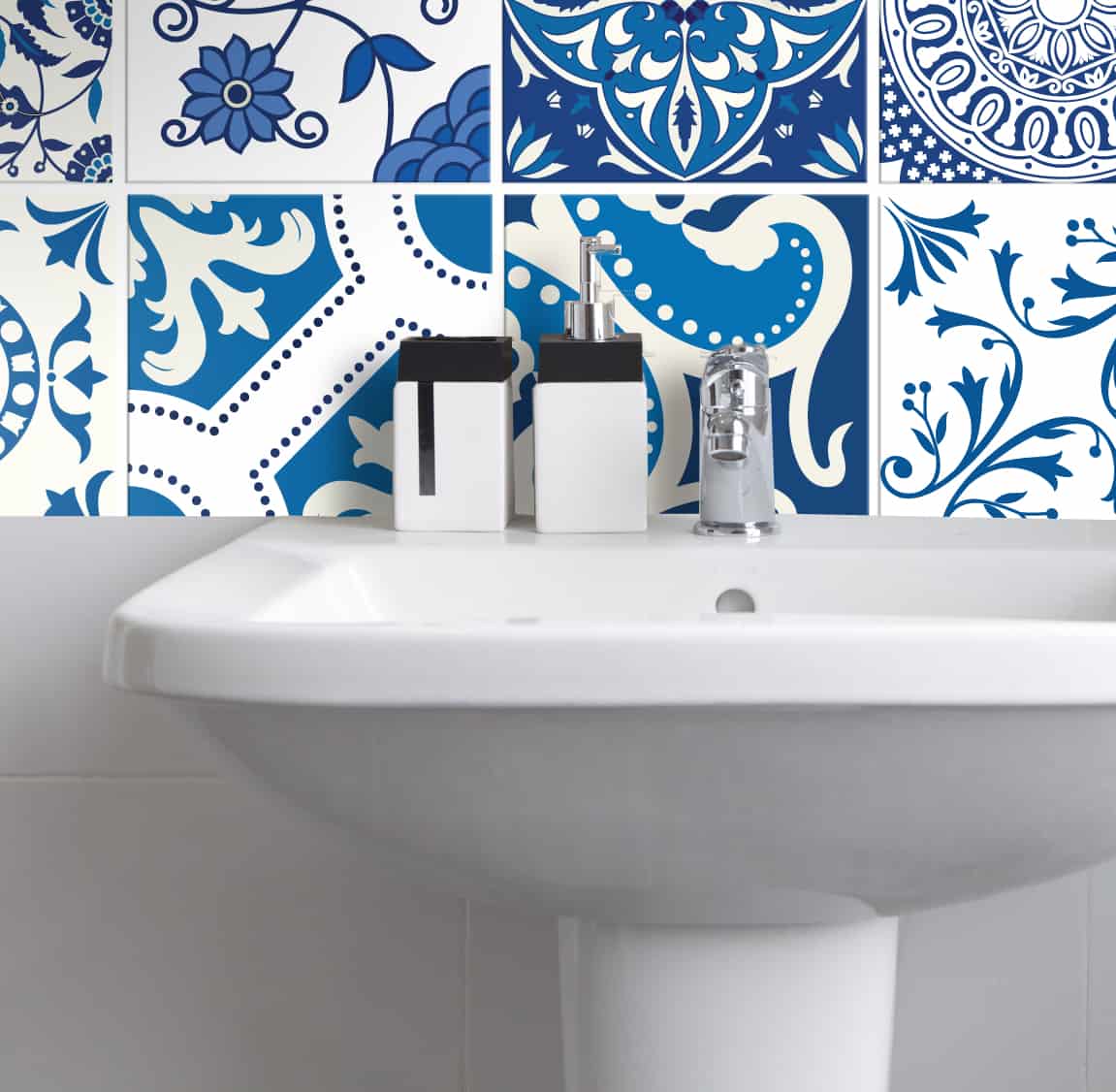 Fliesenaufkleber für Küche und Bad - Portugiesisch Patchwork Blau Weiß – Bild 2