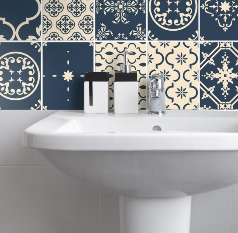 Fliesenaufkleber für Küche & Badezimmer - Portugiesisch Blau Creme – Bild 2