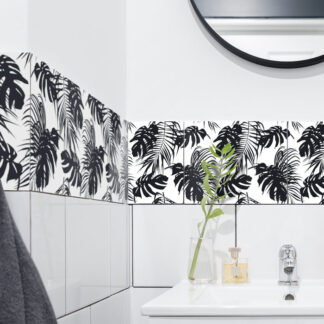 Fliesenaufkleber für Bad und Küche - Tropisch - Monstera - Dunkel