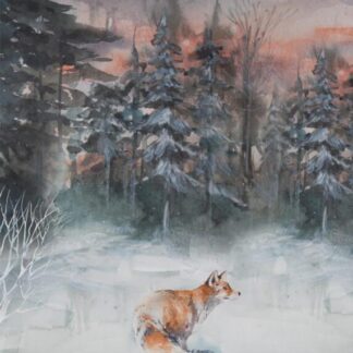 Wandbild Kunstdruck Aquarell Fuchs Winter Wald Illustration