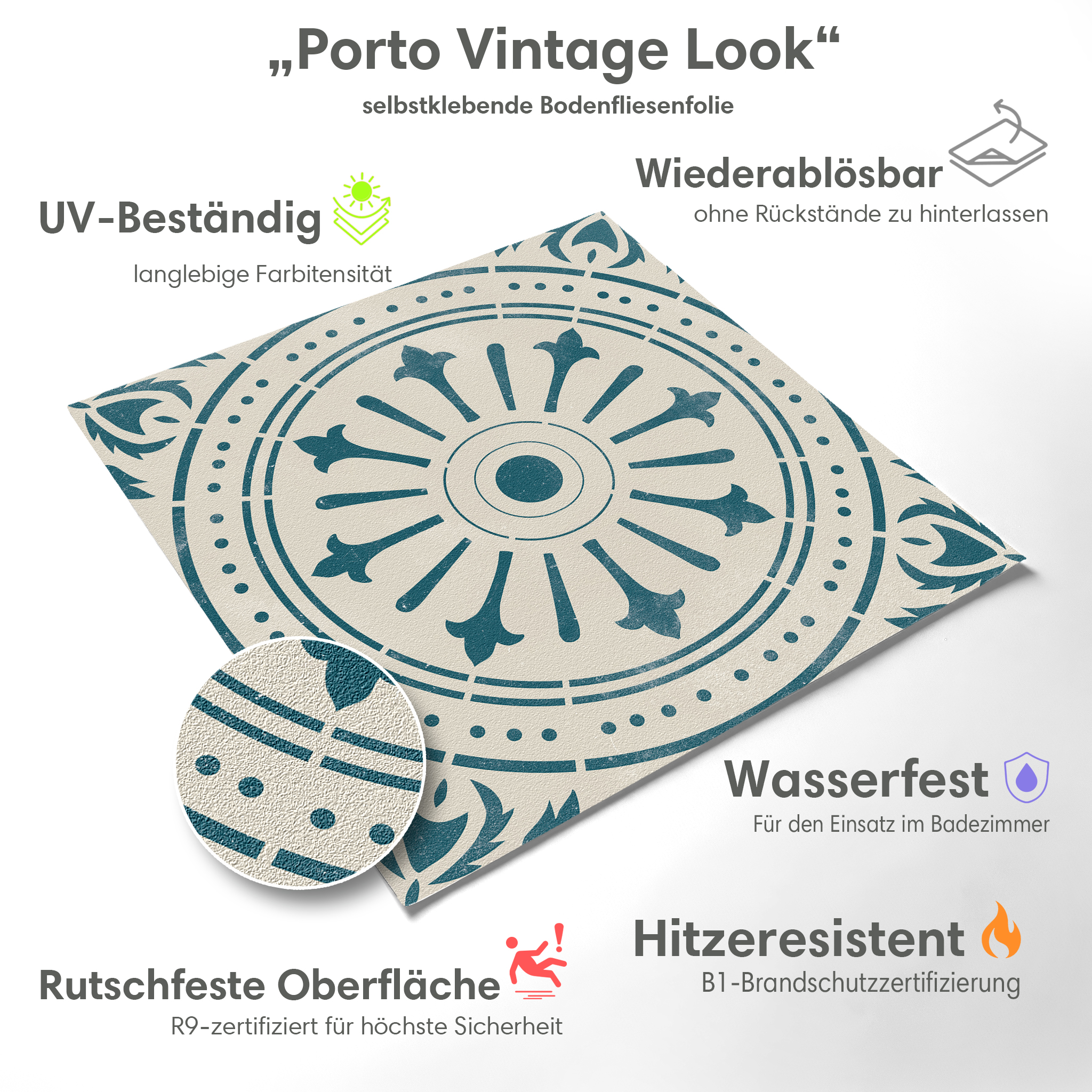 Bodenfliesenaufkleber für Küche und Badezimmer - Portugiesisch Porto Vintage Look – Bild 3